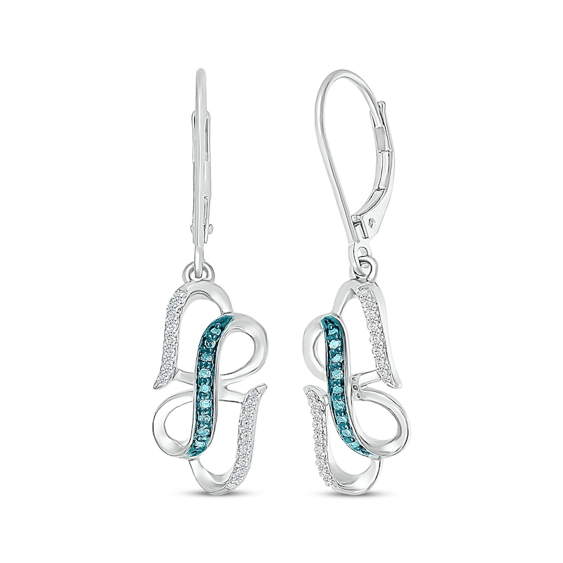 Blue & White Diamond Infinity & Hearts Dangle Earrings 1/5 ct tw Sterling Silver