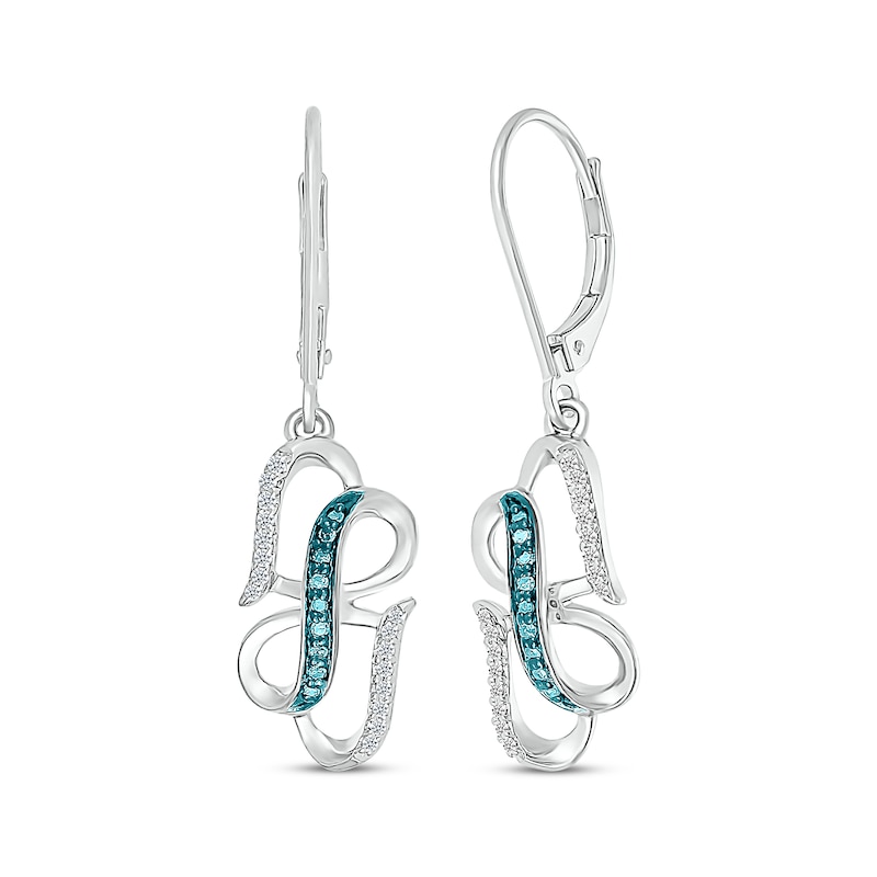 Main Image 1 of Blue & White Diamond Infinity & Hearts Dangle Earrings 1/5 ct tw Sterling Silver
