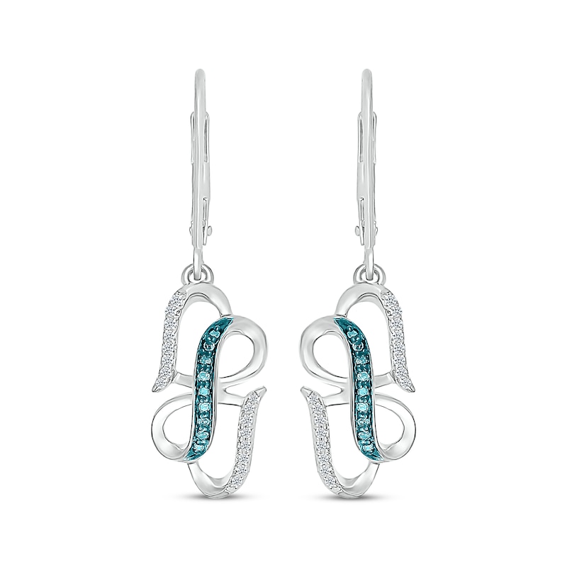 Blue & White Diamond Infinity & Hearts Dangle Earrings 1/5 ct tw Sterling Silver