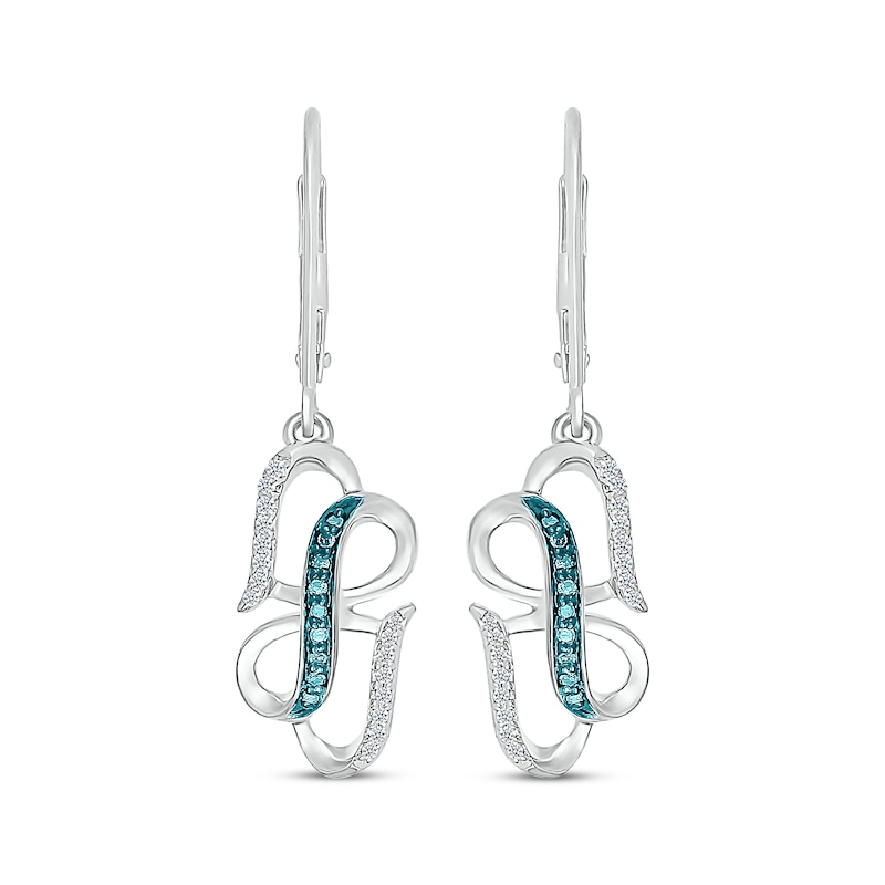 Main Image 2 of Blue & White Diamond Infinity & Hearts Dangle Earrings 1/5 ct tw Sterling Silver