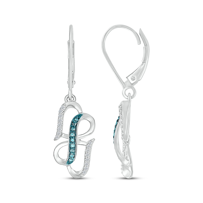 Main Image 3 of Blue & White Diamond Infinity & Hearts Dangle Earrings 1/5 ct tw Sterling Silver