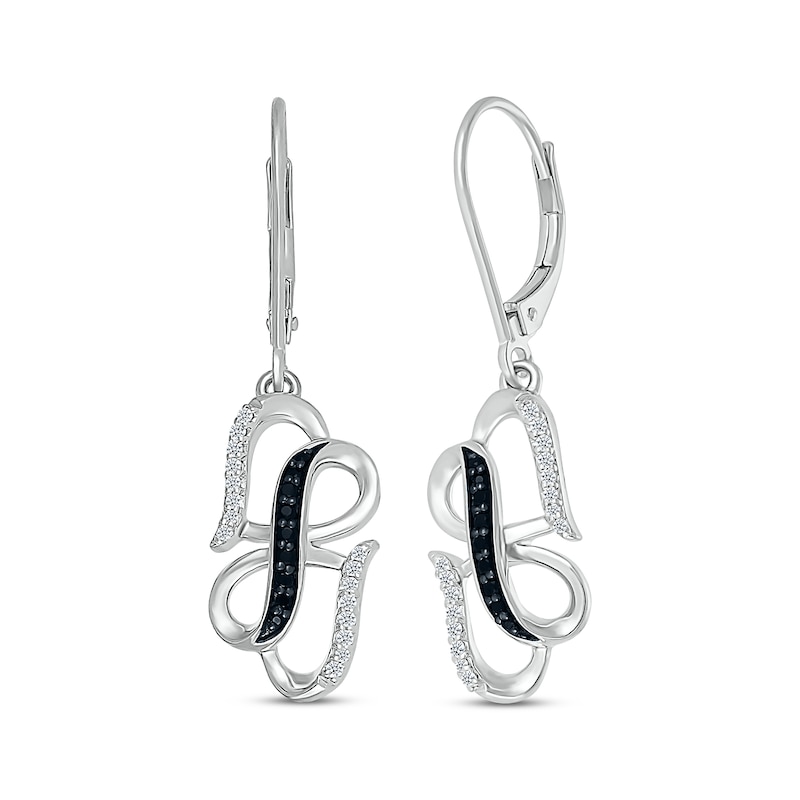 Main Image 1 of Black & White Diamond Infinity & Hearts Dangle Earrings 1/5 ct tw Sterling Silver