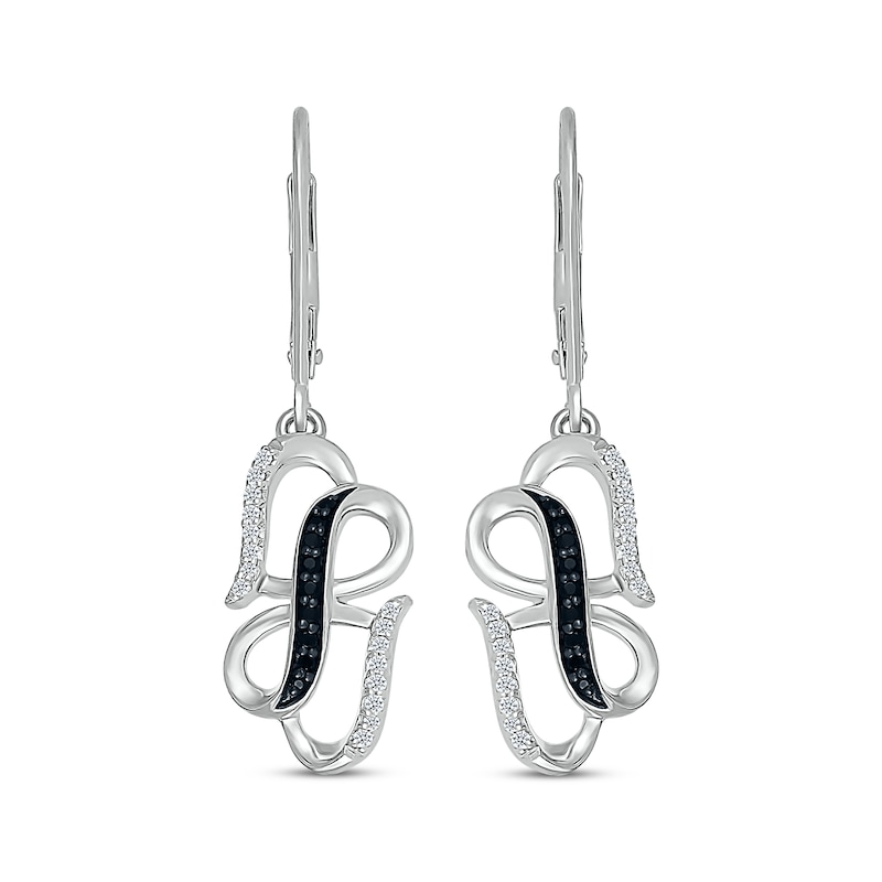 Main Image 2 of Black & White Diamond Infinity & Hearts Dangle Earrings 1/5 ct tw Sterling Silver