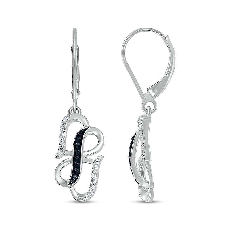 Main Image 3 of Black & White Diamond Infinity & Hearts Dangle Earrings 1/5 ct tw Sterling Silver