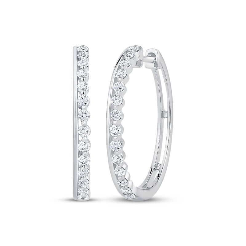 Main Image 1 of Diamond Line Hoop Earrings 1/2 ct tw 10K White Gold
