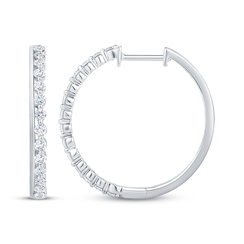 Main Image 3 of Diamond Line Hoop Earrings 1/2 ct tw 10K White Gold