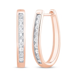 Diamond Channel Oval Hoop Earrings 1/5 ct tw 10K Rose Gold