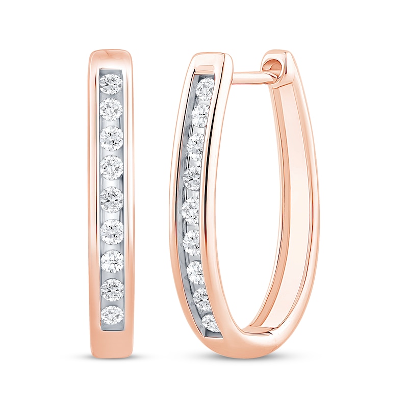 Main Image 1 of Diamond Channel Oval Hoop Earrings 1/5 ct tw 10K Rose Gold