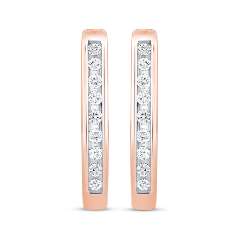 Main Image 2 of Diamond Channel Oval Hoop Earrings 1/5 ct tw 10K Rose Gold
