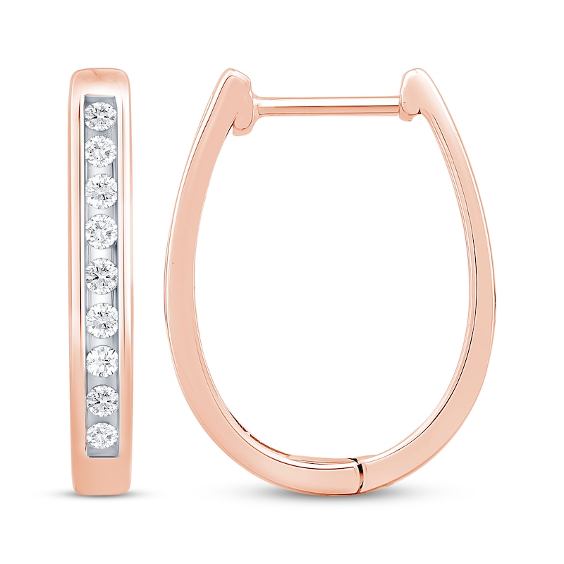 Main Image 3 of Diamond Channel Oval Hoop Earrings 1/5 ct tw 10K Rose Gold