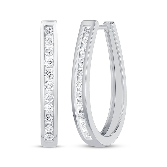 Diamond Channel Oval Hoop Earrings 1/2 ct tw 10K White Gold