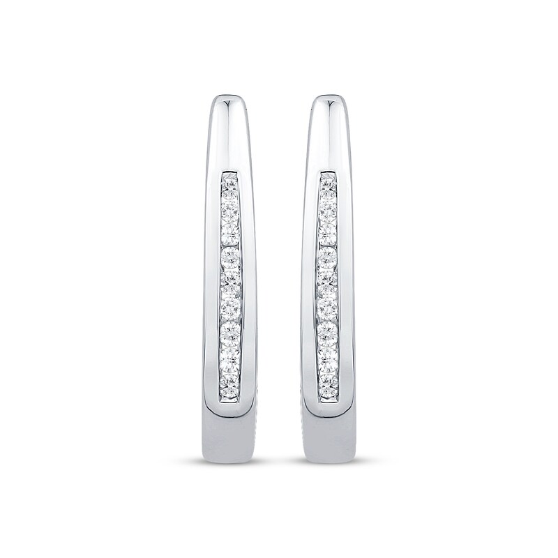 Main Image 2 of Channel-Set Diamond Oval Hoop Earrings 1/10 ct tw 10K White Gold