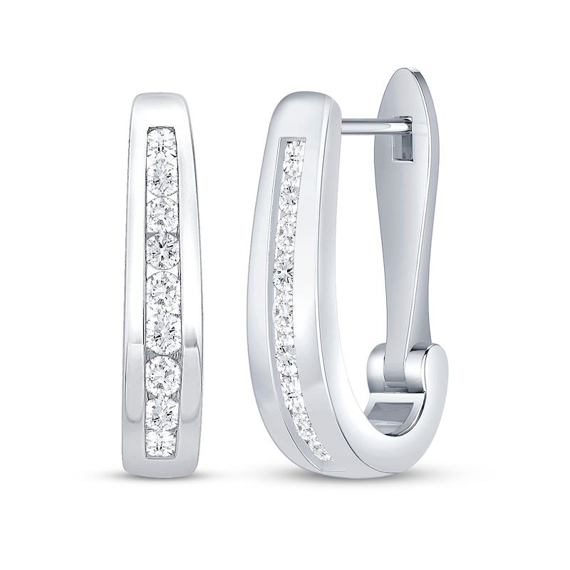 Main Image 1 of Channel-Set Diamond Oval Hoop Earrings 1/2 ct tw 10K White Gold
