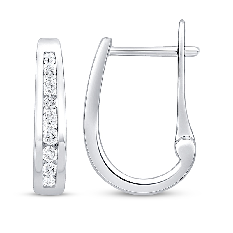 Main Image 3 of Channel-Set Diamond Oval Hoop Earrings 1/2 ct tw 10K White Gold