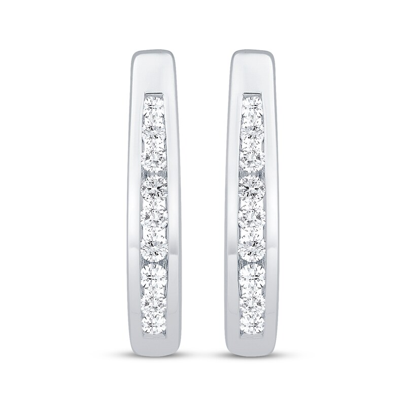 Main Image 2 of Channel-Set Diamond Oval Hoop Earrings 1/4 ct tw 10K White Gold