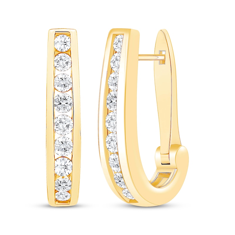 Main Image 1 of Channel-Set Diamond Oval Hoop Earrings 1 ct tw 10K Yellow Gold