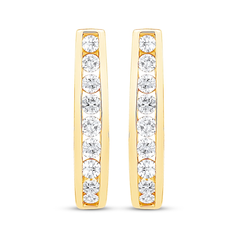 Main Image 2 of Channel-Set Diamond Oval Hoop Earrings 1 ct tw 10K Yellow Gold