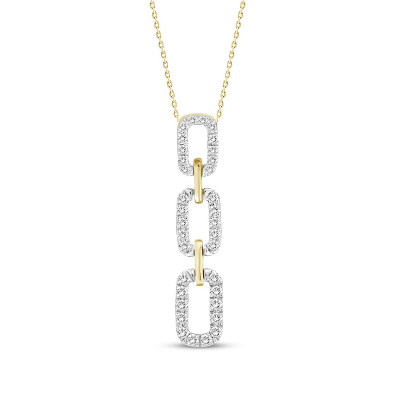 Main Image 1 of Linked Always Diamond Three-Link Chain Drop Necklace 1/4 ct tw 10K Yellow Gold 18&quot;