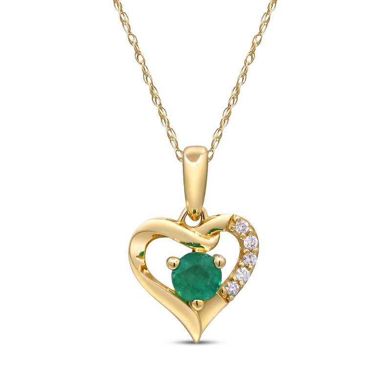 Natural Emerald & Diamond Accent Heart Necklace 10K Yellow Gold 18"