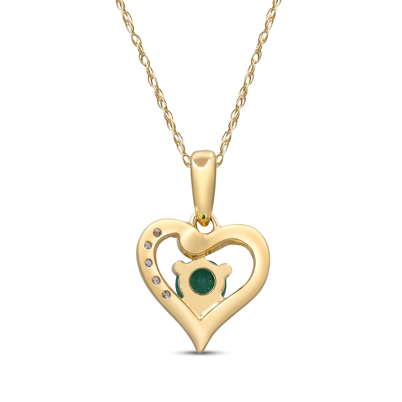 Natural Emerald & Diamond Accent Heart Necklace 10K Yellow Gold 18"