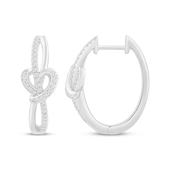 Diamond Heart Loop Hoop Earrings 1/5 ct tw Sterling Silver