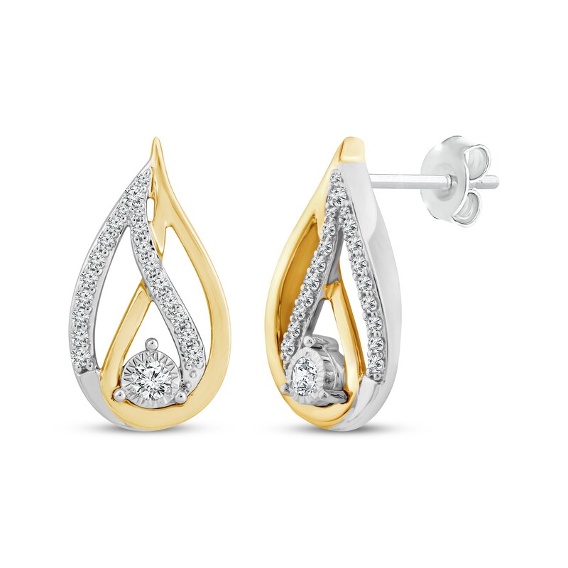 Main Image 1 of Love Ignited Diamond Flame Stud Earrings 1/5 ct tw Sterling Silver & 10K Yellow Gold