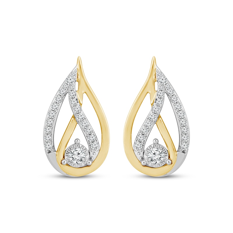 Main Image 2 of Love Ignited Diamond Flame Stud Earrings 1/5 ct tw Sterling Silver & 10K Yellow Gold