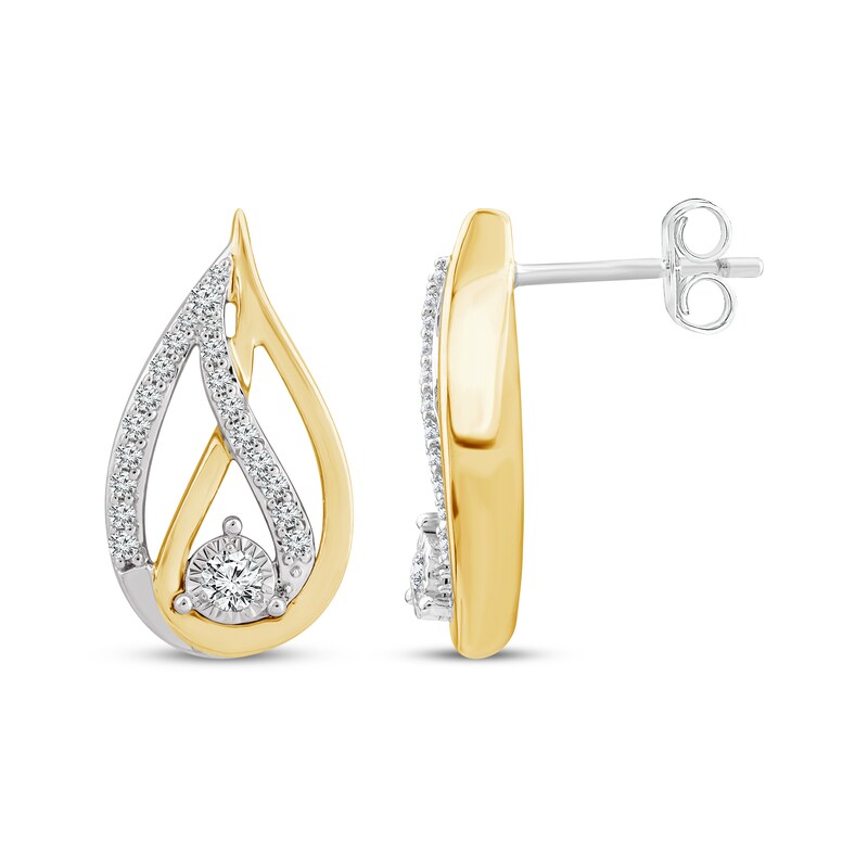 Main Image 3 of Love Ignited Diamond Flame Stud Earrings 1/5 ct tw Sterling Silver & 10K Yellow Gold