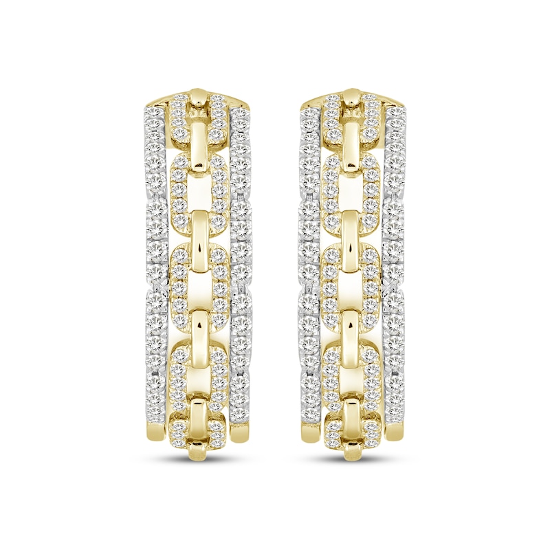 Main Image 2 of Linked Always Diamond Chain Link Hoop Earrings 3/4 ct tw 10K Yellow Gold