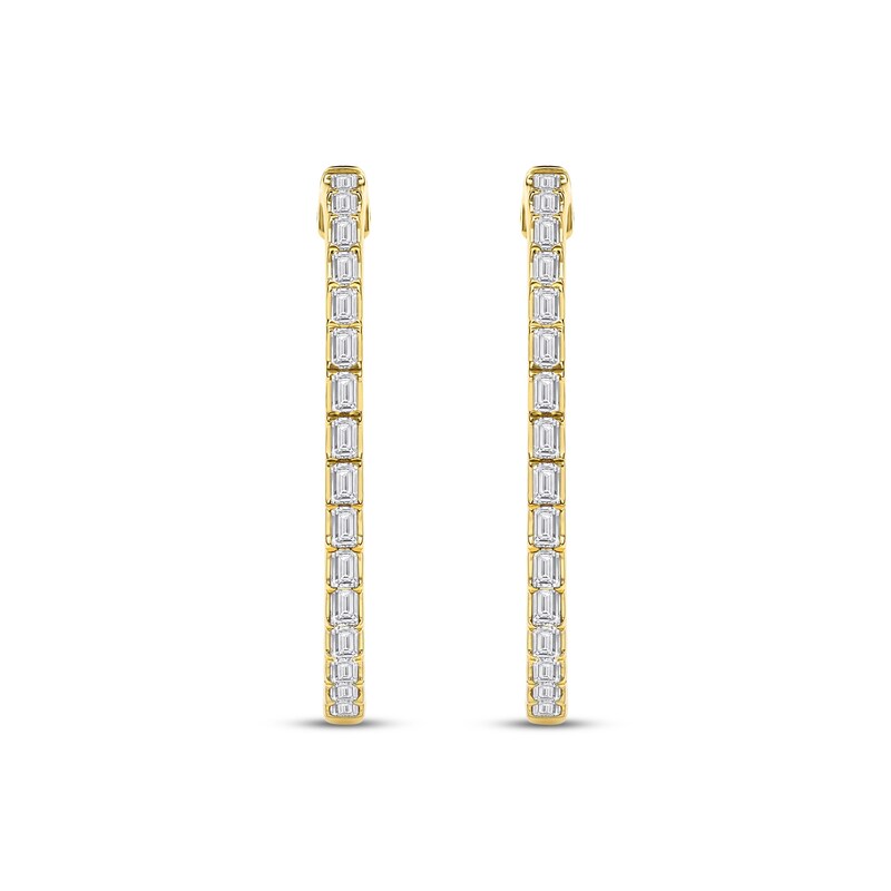 Main Image 2 of Baguette-Cut Diamond Hoop Earrings 1/2 ct tw 10K Yellow Gold