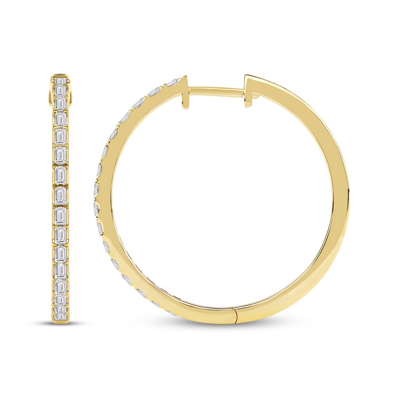 Main Image 3 of Baguette-Cut Diamond Hoop Earrings 1/2 ct tw 10K Yellow Gold