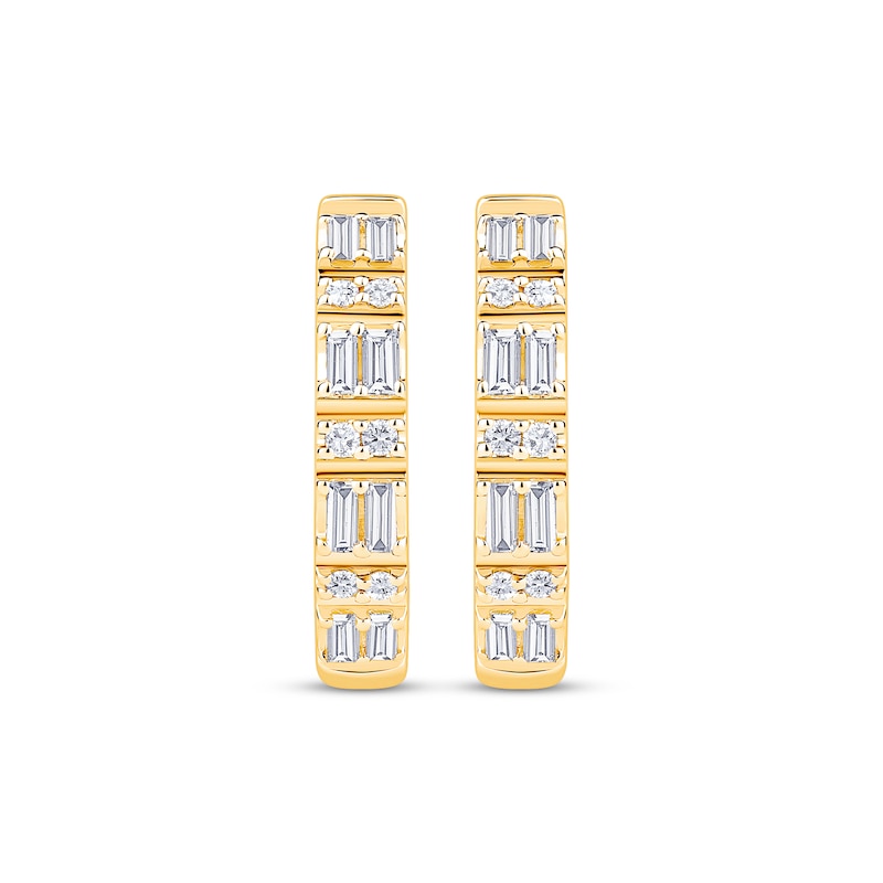 Baguette & Round-Cut Diamond Alternating Hoop Earrings 1/3 ct tw 10K Yellow Gold