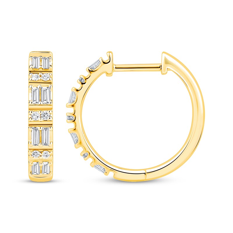 Baguette & Round-Cut Diamond Alternating Hoop Earrings 1/3 ct tw 10K Yellow Gold