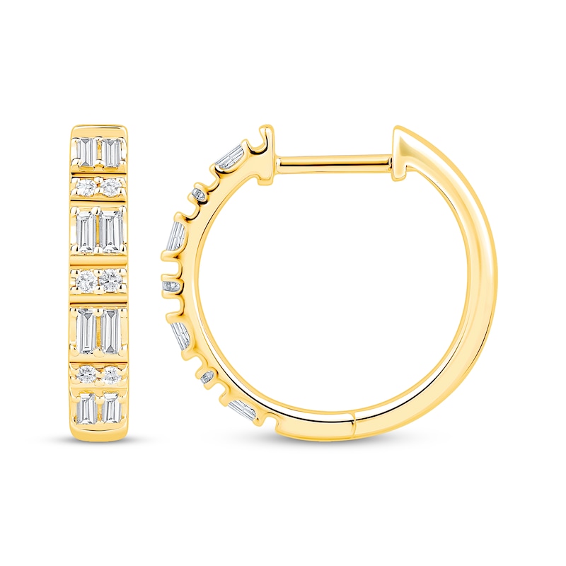 Baguette & Round-Cut Diamond Alternating Hoop Earrings 1/3 ct tw 10K Yellow Gold