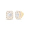Thumbnail Image 1 of Baguette & Round-Cut Multi-Diamond Octagon Halo Stud Earrings 1/2 ct tw 10K Yellow Gold
