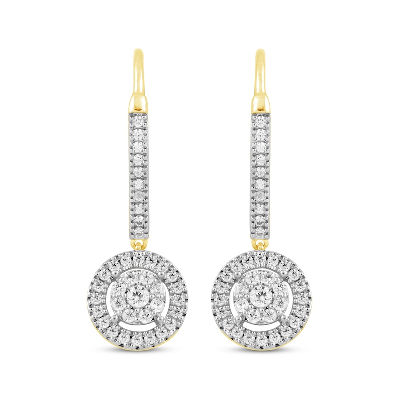 Main Image 2 of Multi-Diamond Circle Halo Dangle Earrings 1/3 ct tw 10K Yellow Gold