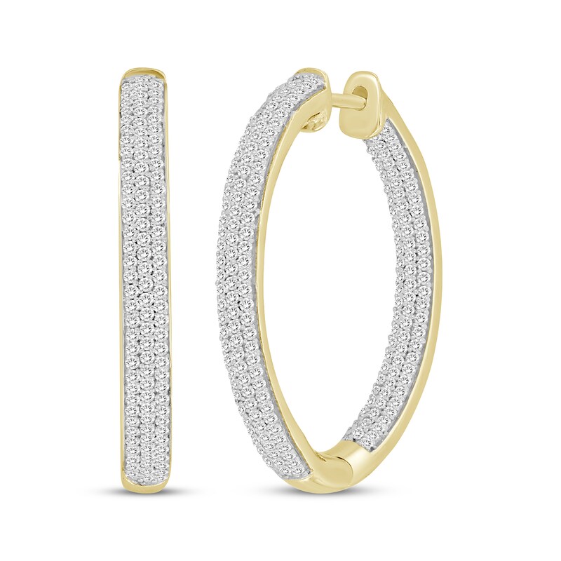 Main Image 1 of Diamond Inside-Out Micro-Pavé Hoop Earrings 1 ct tw 10K Yellow Gold
