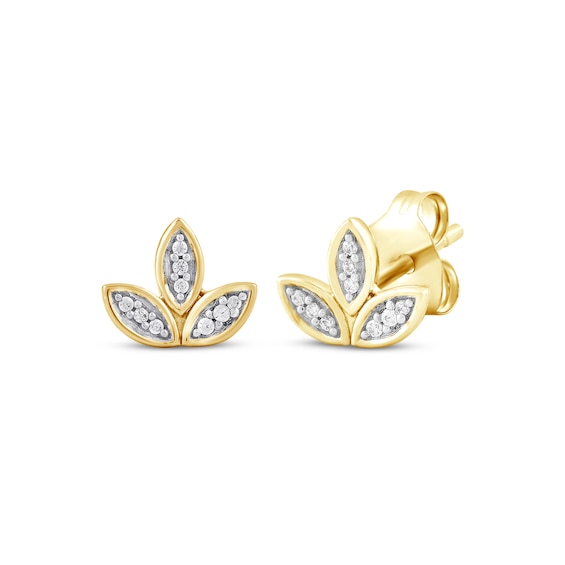 Diamond Leaf Trio Stud Earrings 1/20 ct tw 10K Yellow Gold