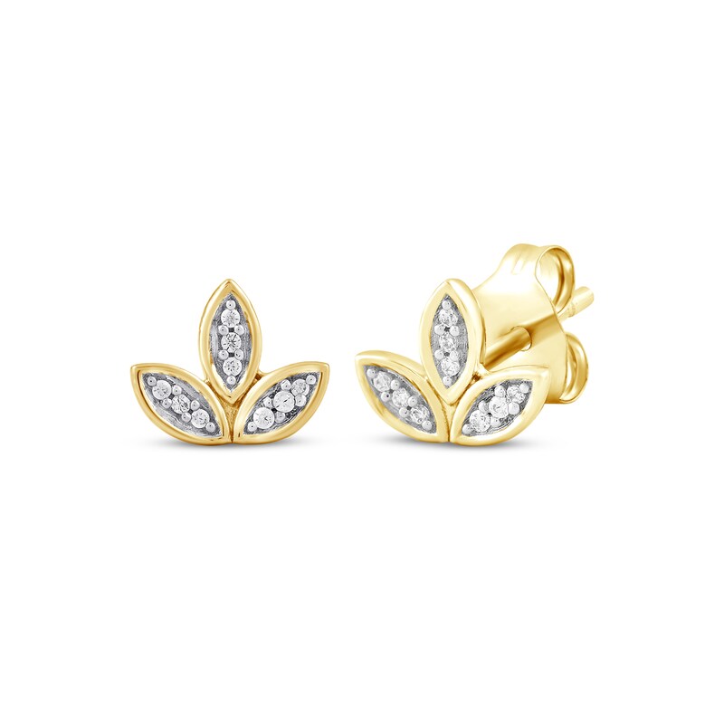 Main Image 1 of Diamond Leaf Trio Stud Earrings 1/20 ct tw 10K Yellow Gold