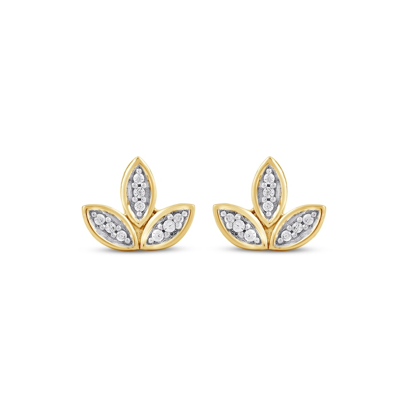 Main Image 2 of Diamond Leaf Trio Stud Earrings 1/20 ct tw 10K Yellow Gold