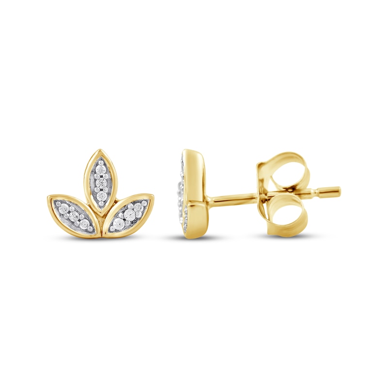 Main Image 3 of Diamond Leaf Trio Stud Earrings 1/20 ct tw 10K Yellow Gold