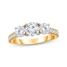 Lab-Grown Diamonds Round-Cut Three-Stone Engagement Ring 2 ct tw 14K Yellow Gold