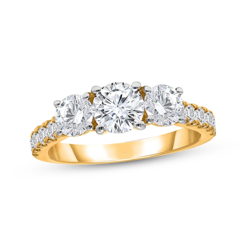 Main Image 1 of Lab-Grown Diamonds Round-Cut Three-Stone Engagement Ring 2 ct tw 14K Yellow Gold