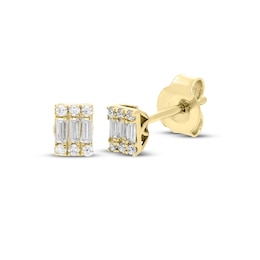 Baguette & Round-Cut Multi-Diamond Stud Earrings 1/6 ct tw 10K Yellow Gold