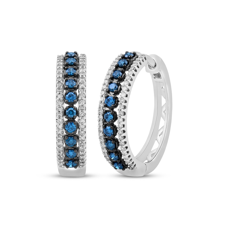 Blue & White Diamond Triple Row Hoop Earrings 1/2 ct tw 10K White Gold