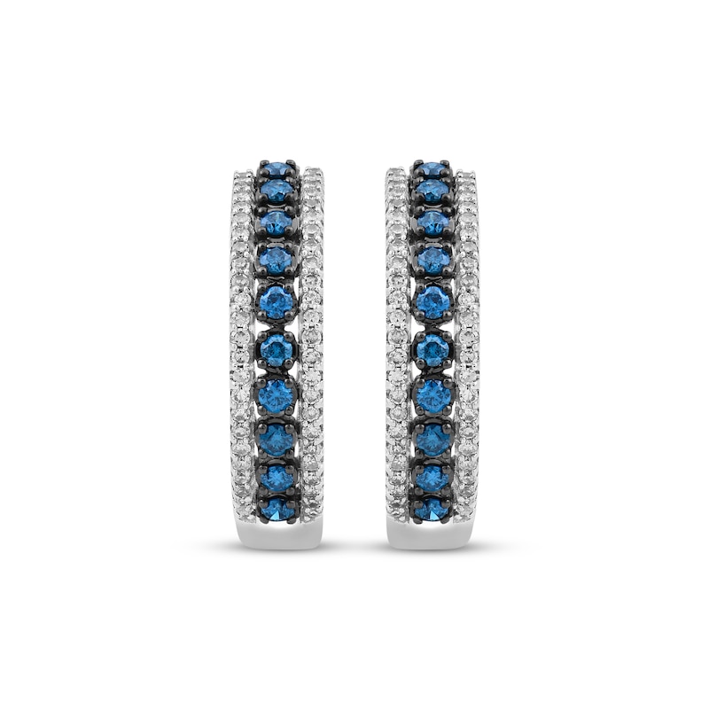 Blue & White Diamond Triple Row Hoop Earrings 1/2 ct tw 10K White Gold