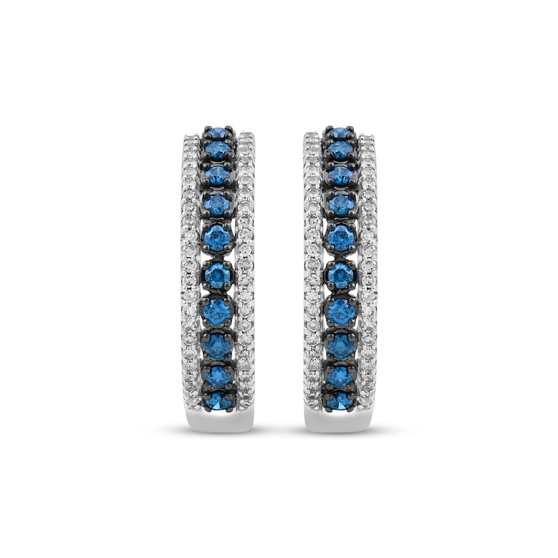 Main Image 2 of Blue & White Diamond Triple Row Hoop Earrings 1/2 ct tw 10K White Gold