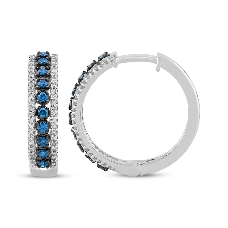 Blue & White Diamond Triple Row Hoop Earrings 1/2 ct tw 10K White Gold