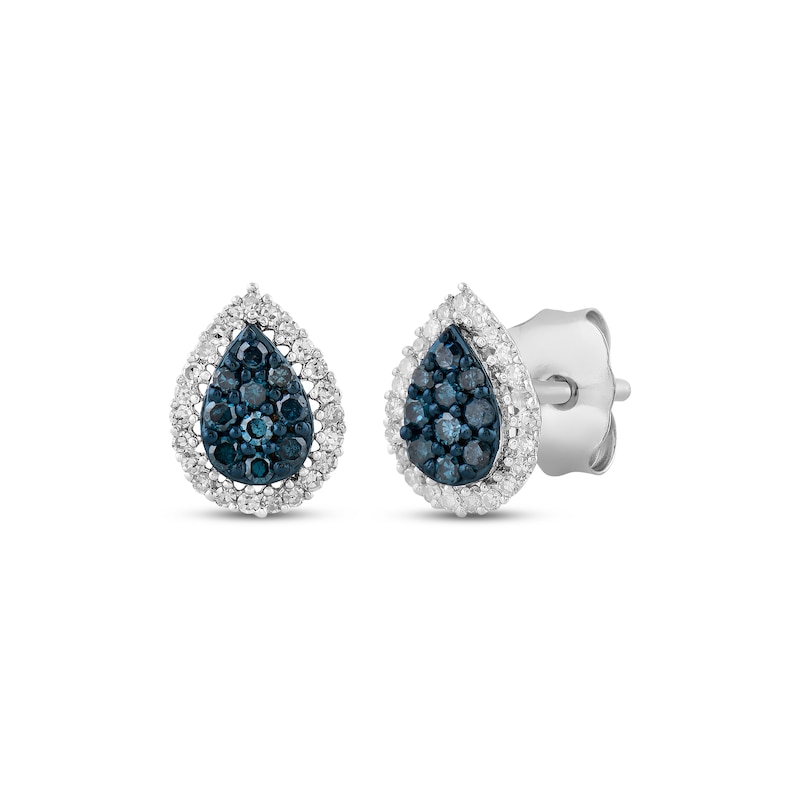 Blue & White Multi-Diamond Pear-Shaped Stud Earrings 1/4 ct tw Sterling Silver