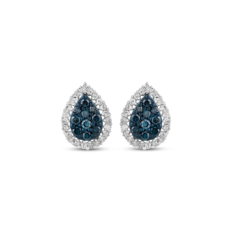 Blue & White Multi-Diamond Pear-Shaped Stud Earrings 1/4 ct tw Sterling Silver